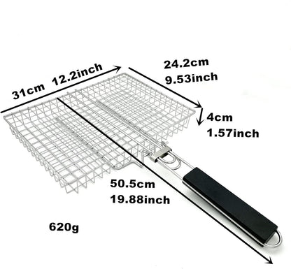 Large Capacity Barbeque Grill Basket with Brush BBQ Tong Deeper Grilling Rack Havy Duty Stainless Steel BBQ Accessories Set