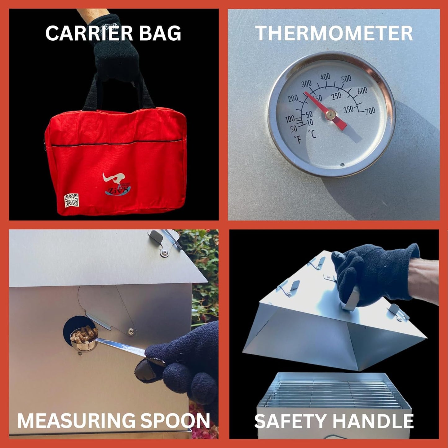 Foldable & Portable Vertical Pellet Smoker - 19.7” Meat Smoker for BBQ Grill, Outdoor Cooking, Camping & RV - Easy to Clean - Includes Carrier Bag, Spoon & Built-In Thermometer – Easygosmoker