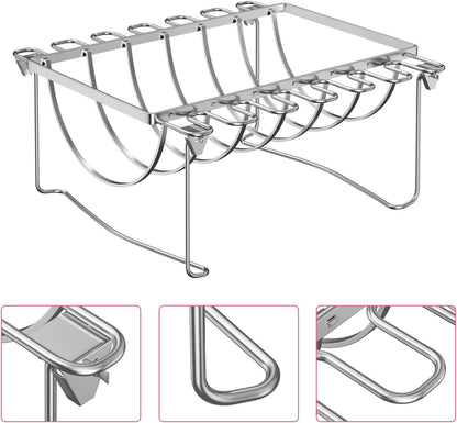 BMMXBI Foldable 3-In-1 Chicken Leg Rib Rack for Grill, Oven, Holds 12 Chicken Leg Wing, 6 Large Ribs, 1 Whole Chicken, Stainless Steel Rib Chicken Drumstick Roasting Racks Smoker Accessories