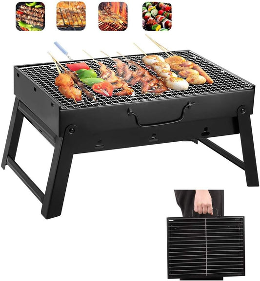 Yahpetes Portable Charcoal Grill 13.78" Folding BBQ Barbecue Folding Barbecue Rack Wire Meshes Portable Household Charcoal Grills for Outdoor Grilling