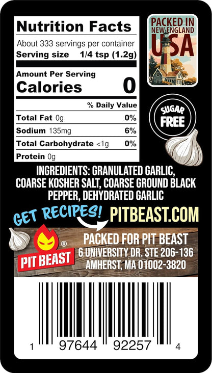 Pit Beast Garlic AF - Garlic, Salt, and Pepper BBQ Rub Seasoning | ALL PURPOSE EXTREME GARLIC FLAVOR SPICE BLEND | Chicken, Pasta, Veggies, Dips, Bread, Beef, Pork | 14Oz.