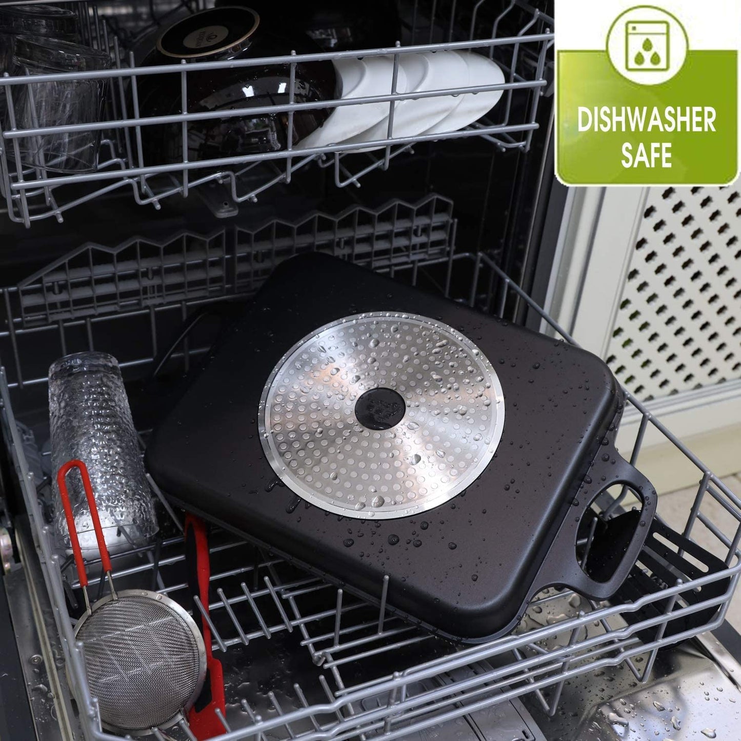 Nonstick Grill Pan, Induction Stove Top Grill Plate, Glass Grilling Pan for Indoor, Gas Range Grill Panel/Skillet