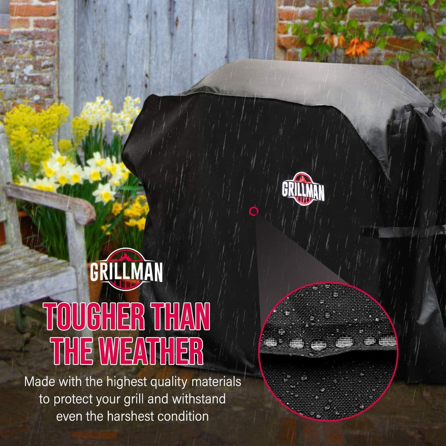 Grillman Premium Grill Cover for Outdoor Grill, BBQ Cover, Rip-Proof, Waterproof, Large Top Heavy Duty Grill Cover for outside Grill, Barbecue Cover & Gas Grill Covers (58" L X 24" W X 48" H, Black)