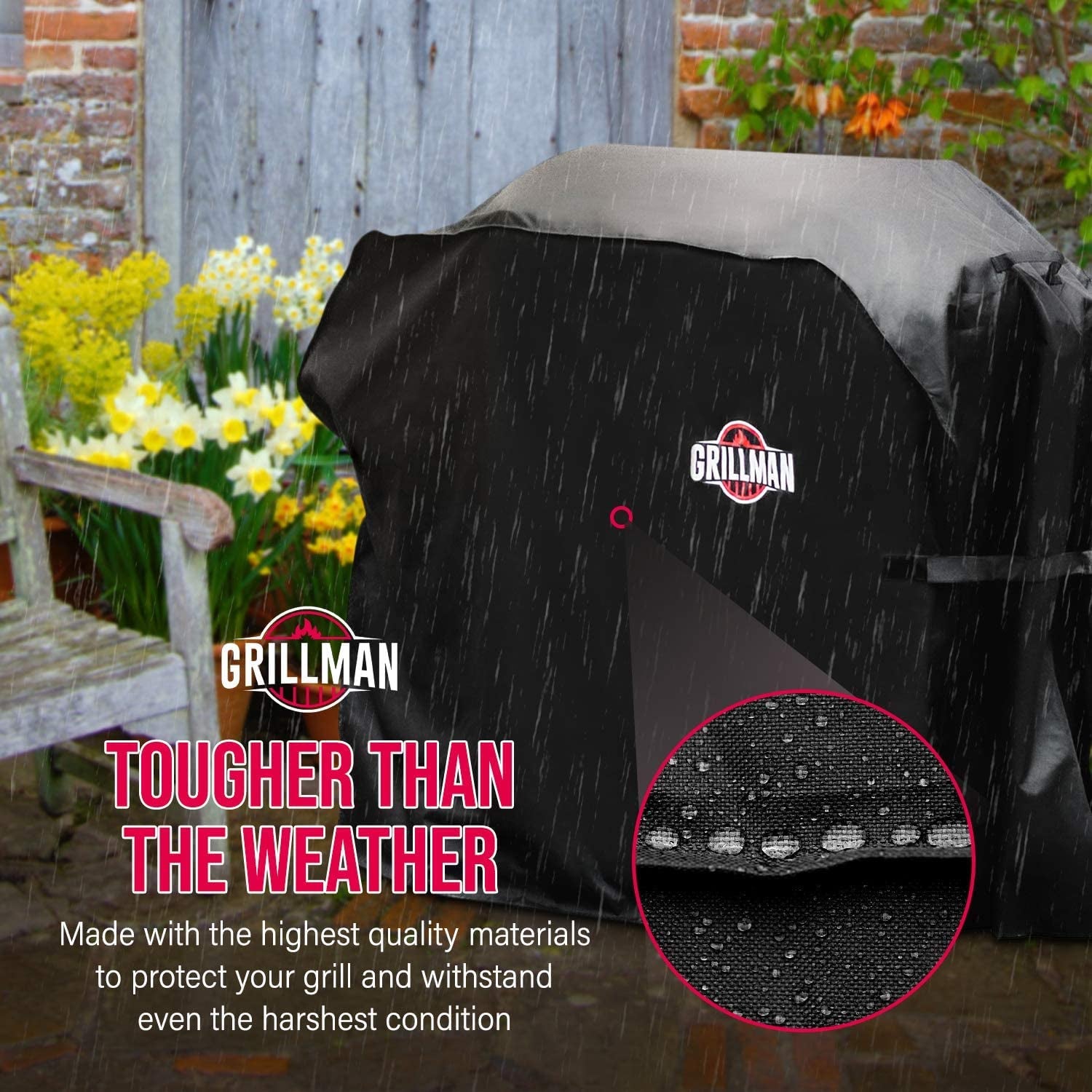 Grillman Premium Grill Cover for Outdoor Grill, BBQ Cover, Rip-Proof, Waterproof, Large Top Heavy Duty Grill Cover for outside Grill, Barbecue Cover & Gas Grill Covers (58" L X 24" W X 48" H, Black)