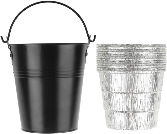 Drip Grease Bucket and 12-Pack Liners for Traeger 20/22/34 Series, Pit Boss Etc Pellet Grill Smoker (Black 12)