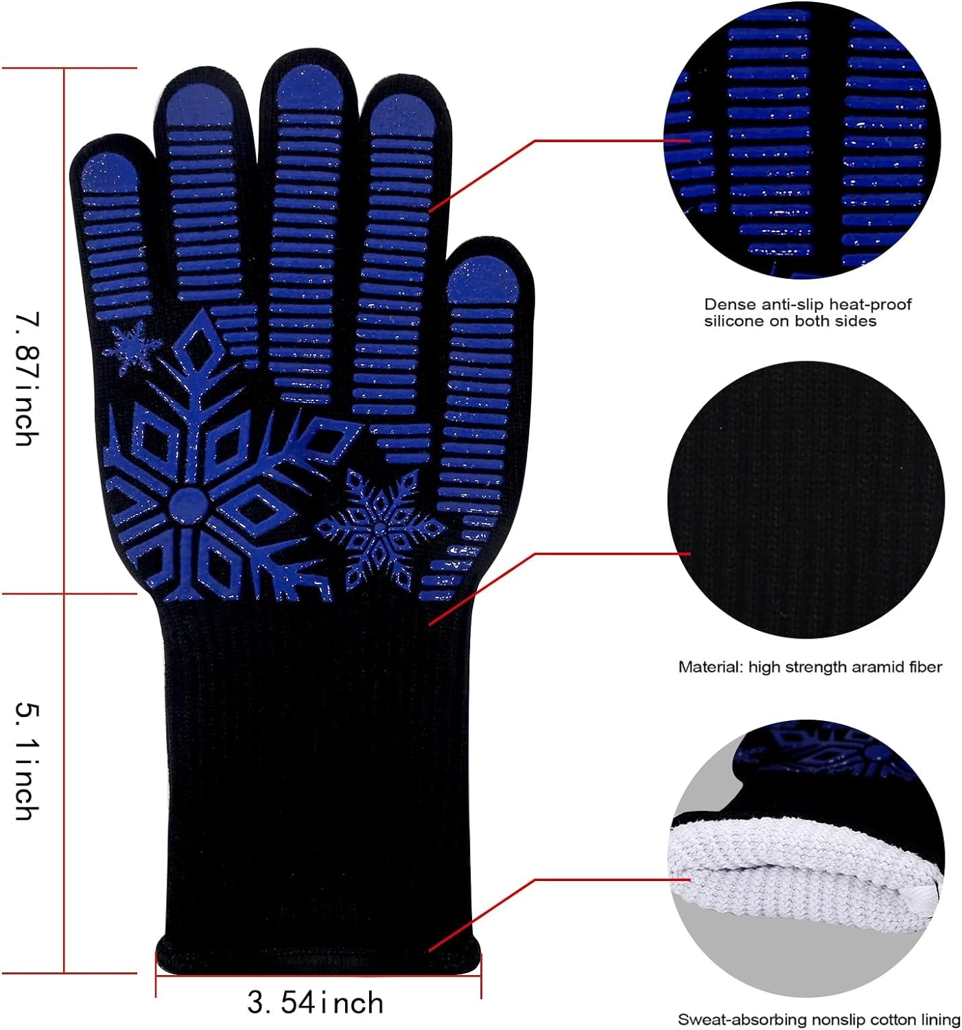 BBQ Oven Glove - Grilling Gloves Heat and Flame Protection Resistant 1472℉ Silicone Non - Extended Wrist for Additional Safety - Ideal for Outdoor Cooking, Grilling, Barbeque - Women/Men Dad for Gifts