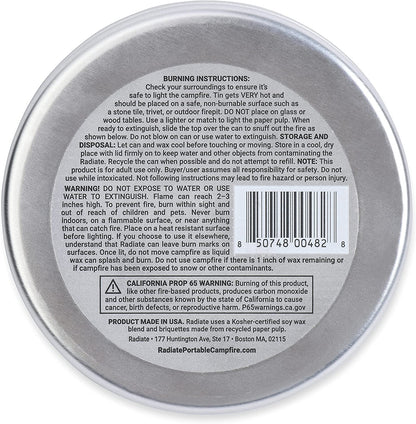 Radiate Portable Campfire: the Go-Anywhere Outdoor Fire Pit - Portable and Convenient - 3 Hours of Warmth and Burn Time - Great for Camping, Picnics, and More - Made in the USA