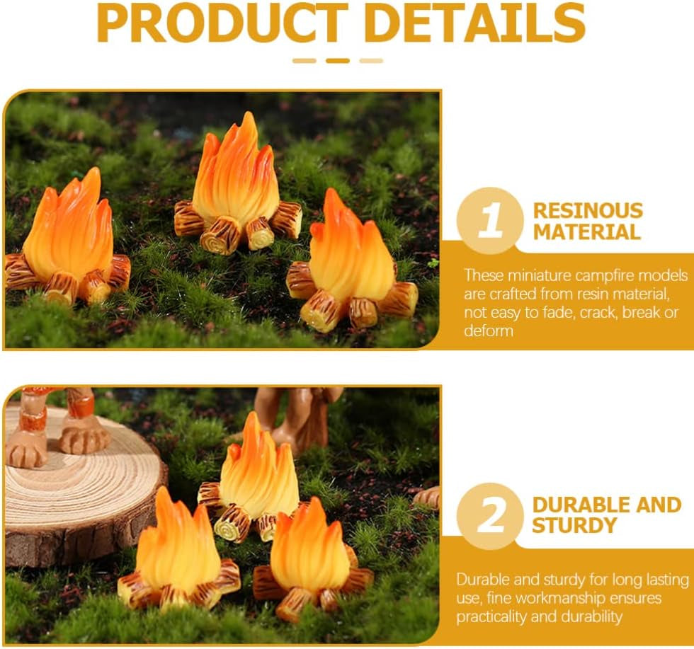 Toyvian 10Pcs Miniature Campfire Dollhouse Fire Ornament Decor Model Fire Model Handicraft Fake Fire Kids Pretend Toy Resin Bonfire Model Miniature Decoration