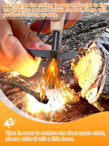 Image of Fire Starter Survival Tool, Fire Starter Kit Includes Magnesium Rod Steel Striker, 2 Pcs Wick Hemp Rope & Multifunctional Outdoor Bag / 50 Pcs Wax-Soaked Fire Plugs, Fire Starters for Campfires
