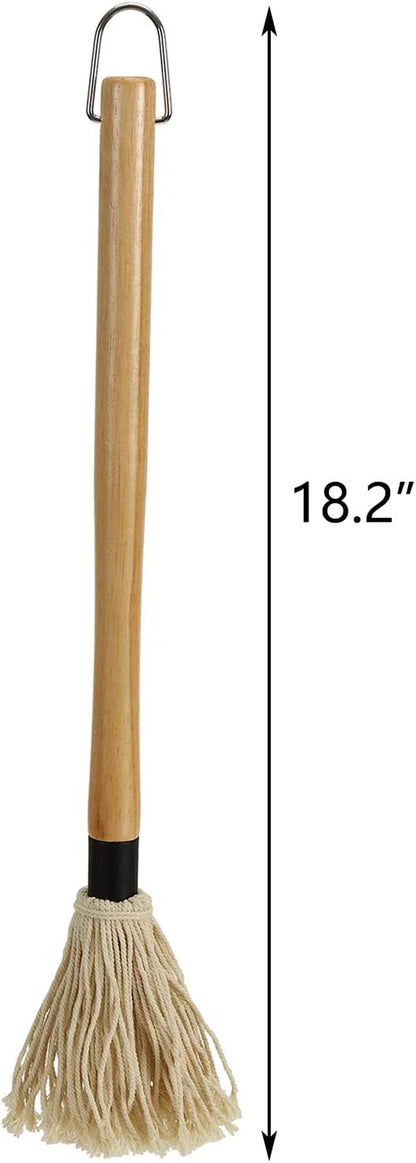 Hedume 2 Pack BBQ Basting Mop with 6 Extra Replacement Heads, Grill Basting Mop Wooden Long Handle Perfect for BBQ Grilling Smoking Steak (18.2 Inch)