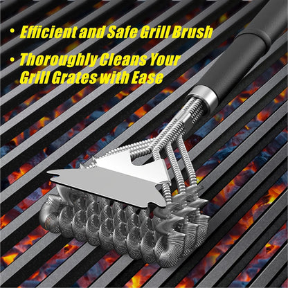 Grill Brush and Scraper, Bristle Free Safe Grill Brush for Outdoor Grill, Stainless Steel BBQ Brush for Grill Cleaning, BBQ Grill Accessories Gifts for Men, Hooks and 3D Universal Scraper Included