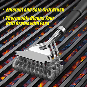 Grill Brush and Scraper, Bristle Free Safe Grill Brush for Outdoor Grill, Stainless Steel BBQ Brush for Grill Cleaning, BBQ Grill Accessories Gifts for Men, Hooks and 3D Universal Scraper Included