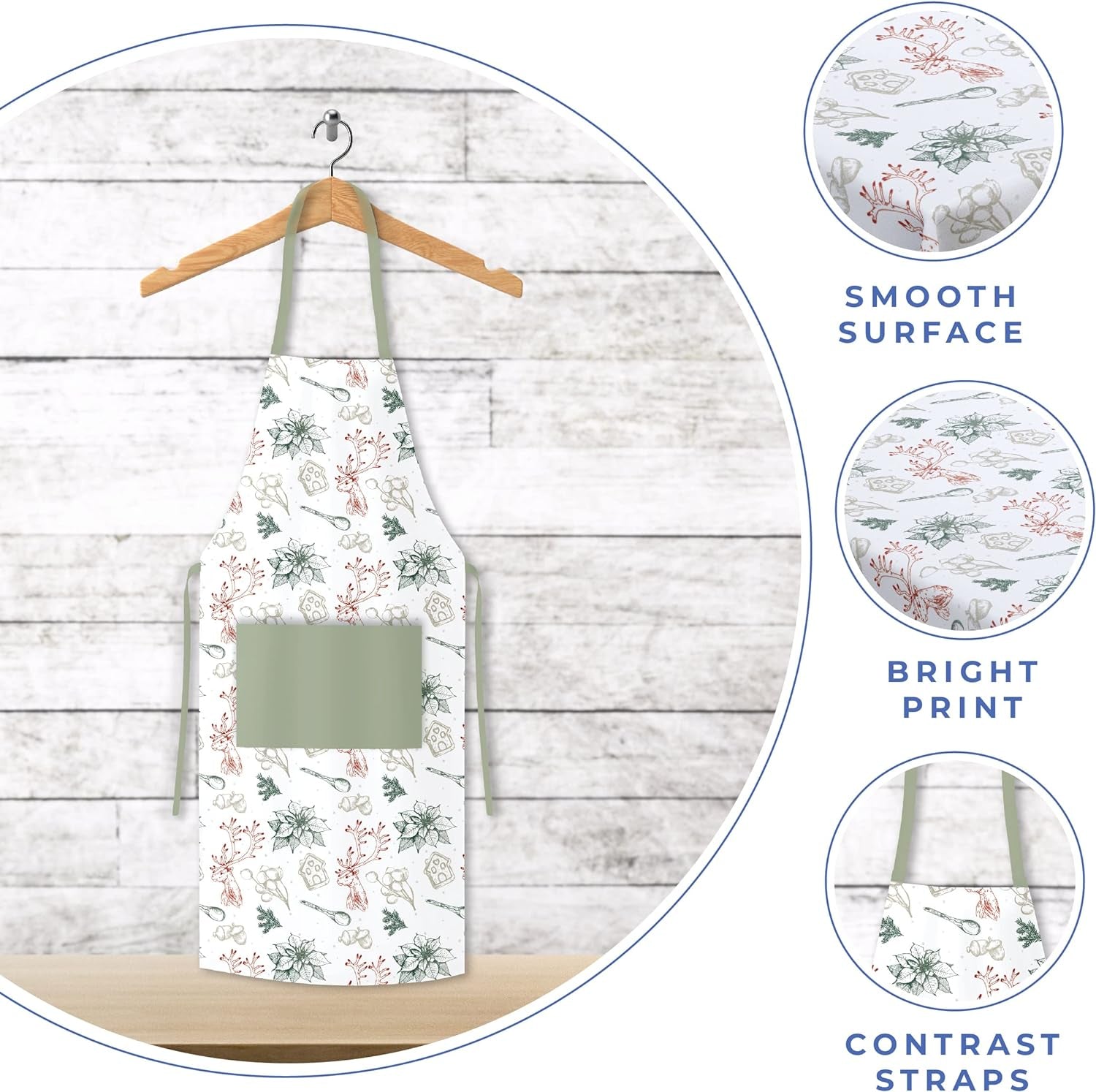 Chef Apron for Cooking, Baking, Grilling, Cleaning, Gardening, Serving - 100% Cotton with Adjustable Neck Strap, Front Pocket and Long Tie 4 Piece Green & Red