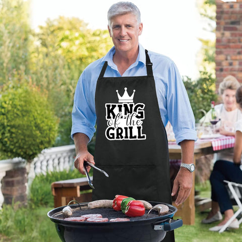 Image of 100% Cotton Funny Aprons King of the Grill with 2 Pockets BBQ Grilling Adjustable Bib Aprons Gifts for Men Husband Dad Friends Father