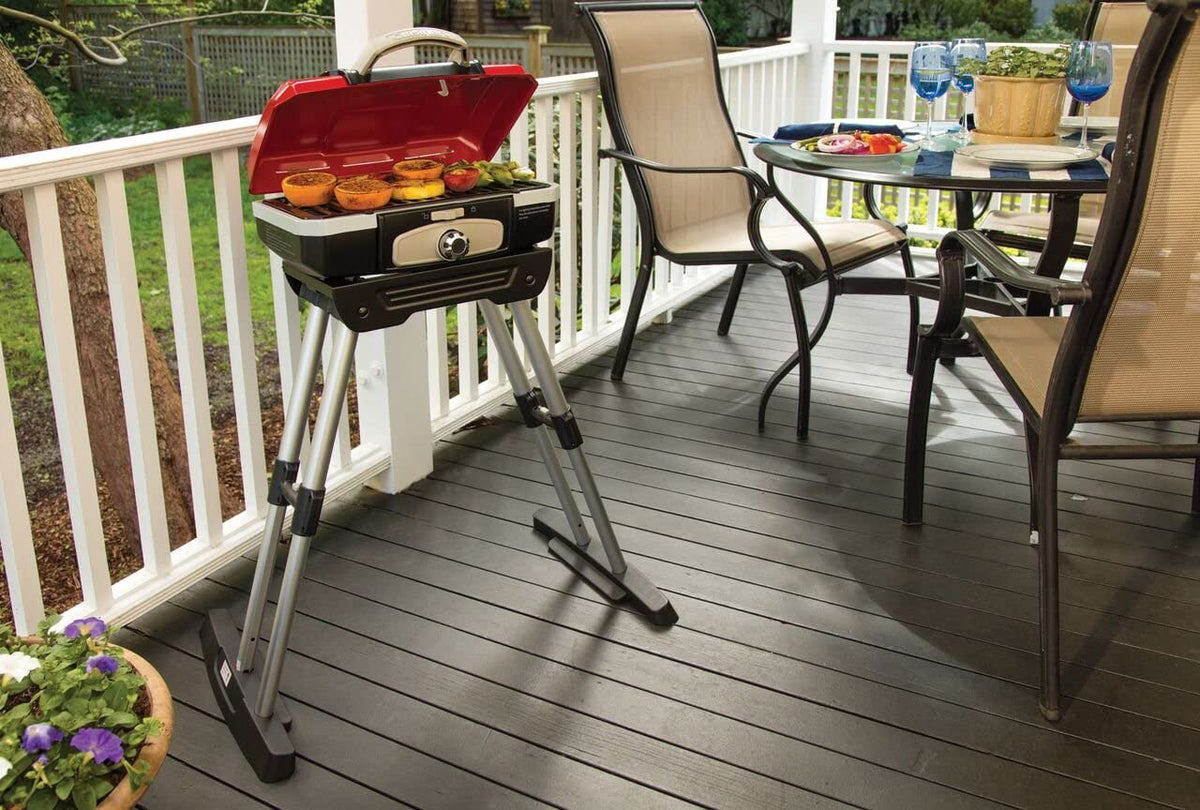 CGG-180 Petit Gourmet Portable Gas Grill with Versastand, Red