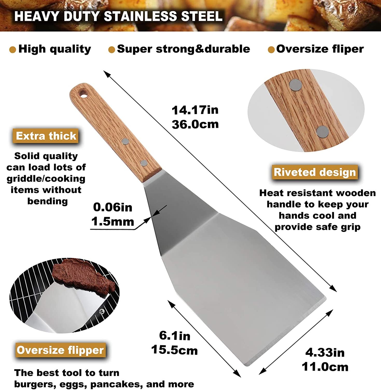 ROMANTICIST 8Pc Professional Griddle Accessories Kit - Heavy Duty Stainless Steel Grill Spatula Set for Grill Griddle Hibachi Flat Top Outdoor Cooking - Great Grill Gift on Birthday Wedding