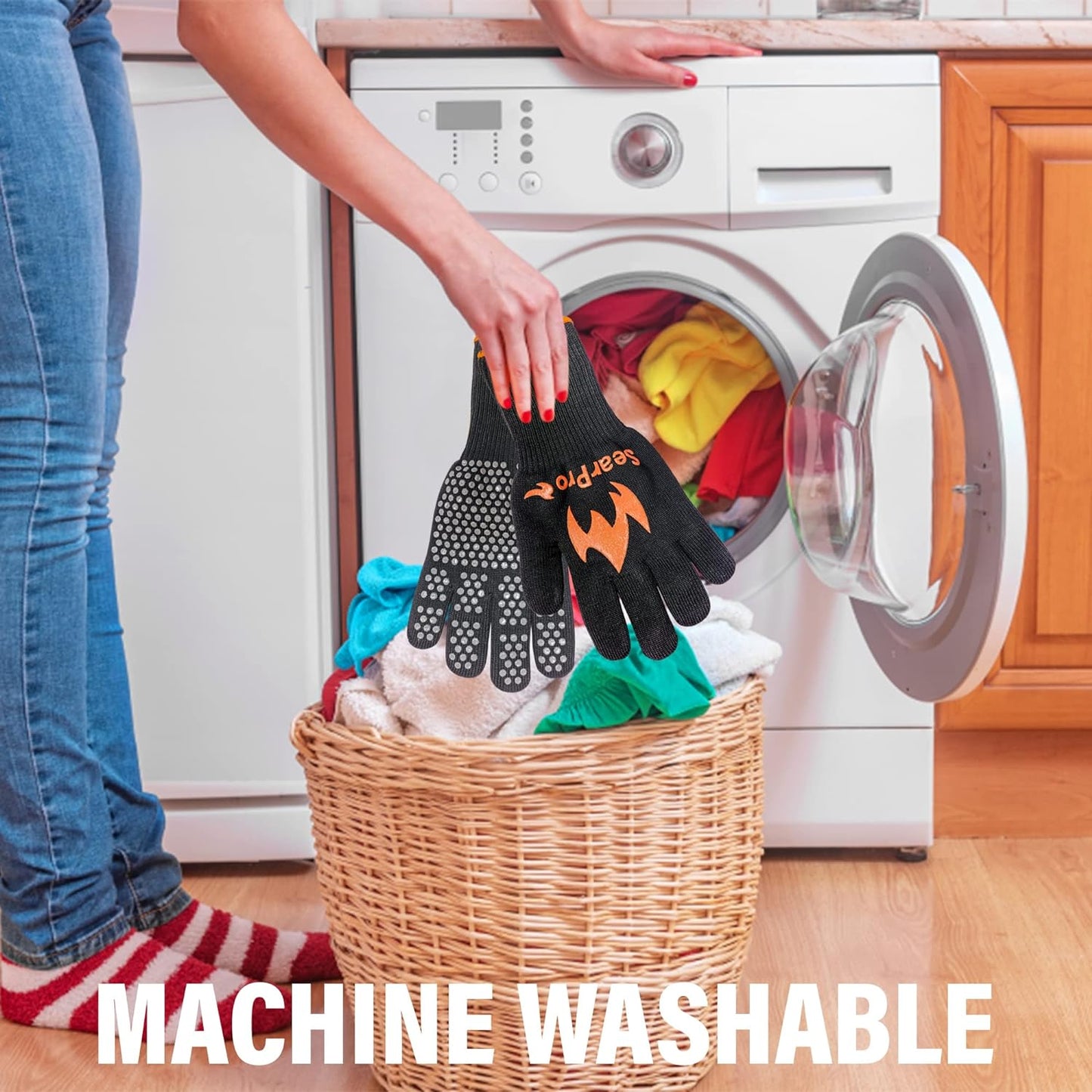 BBQ Grill Gloves Cooking Oven Mitts Fire Heat Resistant to 1400 Degrees Accessories for Barbecue Smoker Egg Fryer Hamburgers Pizza Steaks- Crock Pots/Slow Cookers -USA Owned Company-