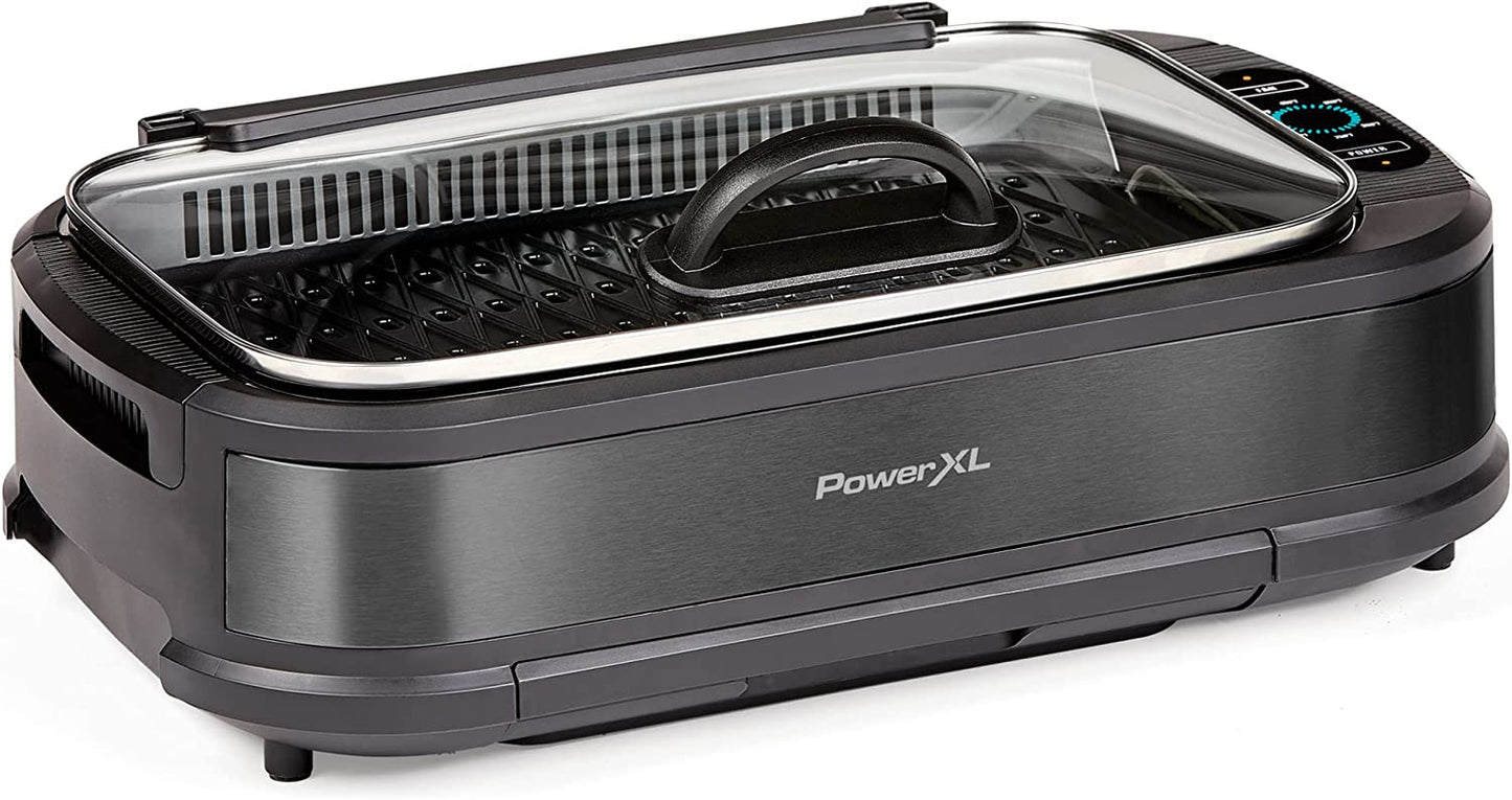Power XL Smokeless Electric Indoor Removable Grill and Griddle Plates, Nonstick Cooking Surfaces, Glass Lid, 1500 Watt, 21X 15.4X 8.1, Black