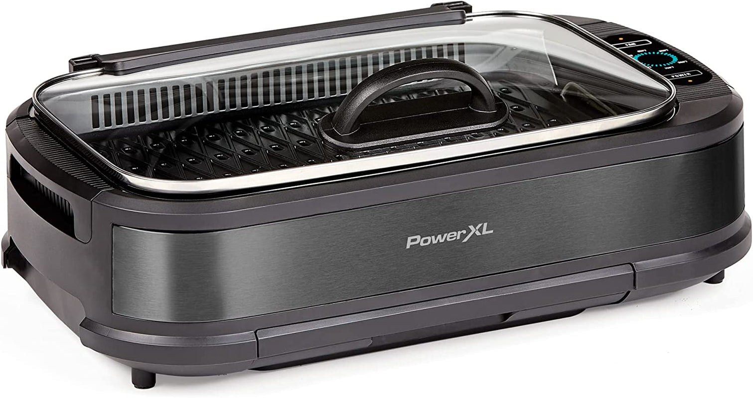 Power XL Smokeless Electric Indoor Removable Grill and Griddle Plates, Nonstick Cooking Surfaces, Glass Lid, 1500 Watt, 21X 15.4X 8.1, Black