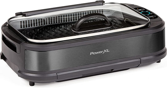 Power XL Smokeless Electric Indoor Removable Grill and Griddle Plates, Nonstick Cooking Surfaces, Glass Lid, 1500 Watt, 21X 15.4X 8.1, Black