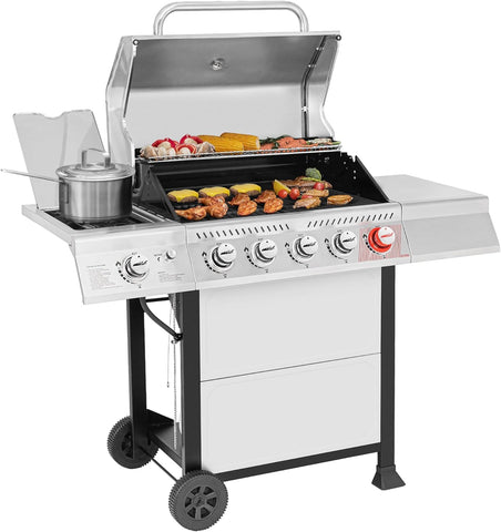 Image of GA5401T 5-Burner BBQ Propane Grill with Sear Burner and Side Burner, Stainless Steel Barbecue Gas Grill for Outdoor Patio Garden Picnic Backyard Cooking, 64,000 BTU, Silver