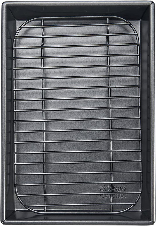 Chicago Metallic 26639 Petite Roast Pan with Rack, Grey, 10-Inch-By-7-Inch