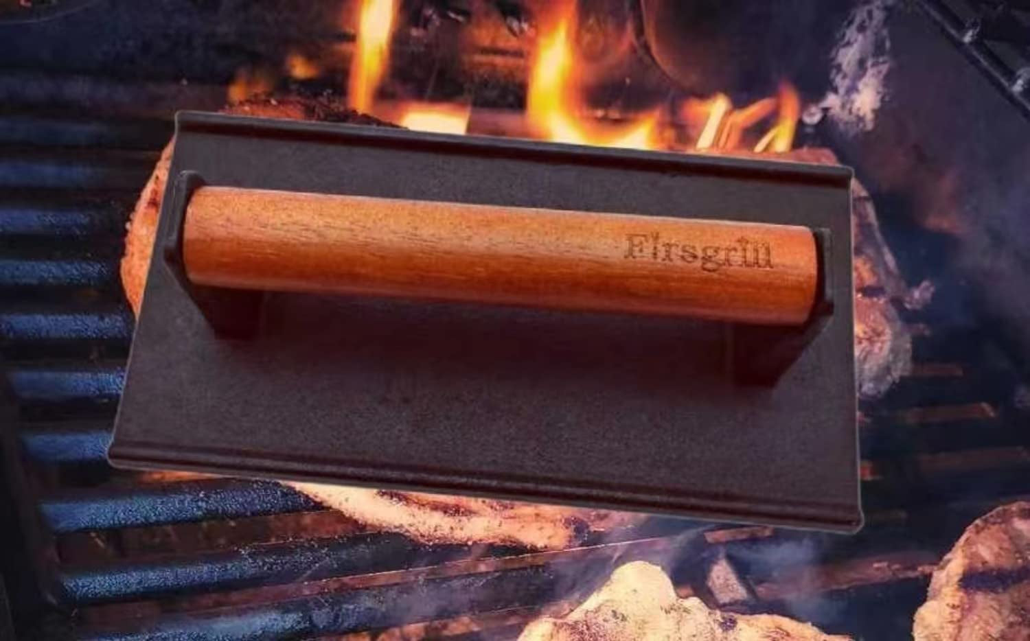 Burger Press 7.08" round & 8.3‘’X4.3”Rectangle Heavy-Duty Cast Iron Smash Meat Steak with Wood Handle for Blackstone Camp Chef Pitboss Weber Treager Griddle Grills (Round & Rectangle)