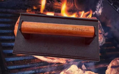 Burger Press 7.08" round & 8.3‘’X4.3”Rectangle Heavy-Duty Cast Iron Smash Meat Steak with Wood Handle for Blackstone Camp Chef Pitboss Weber Treager Griddle Grills (Round & Rectangle)