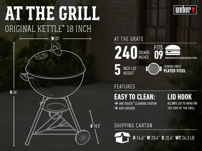 Weber Original Kettle 18 Inch Charcoal Grill, Black