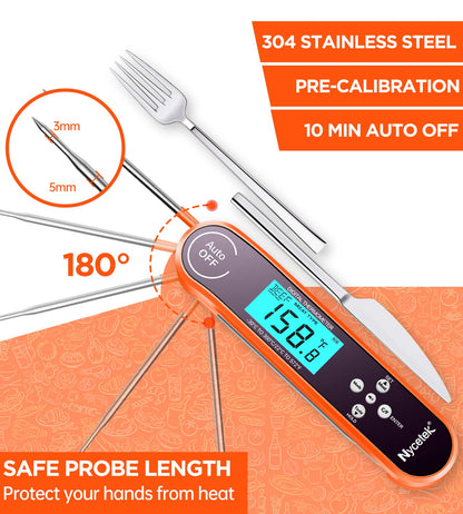 Digital Cooking Thermometer, Accurate & Waterproof Instant Read Meat Thermometer with Backlit, Calibration, Probe, Food Thermometer for Kitchen, Grilling, Candy, BBQ, Oil Fry, Baking and More