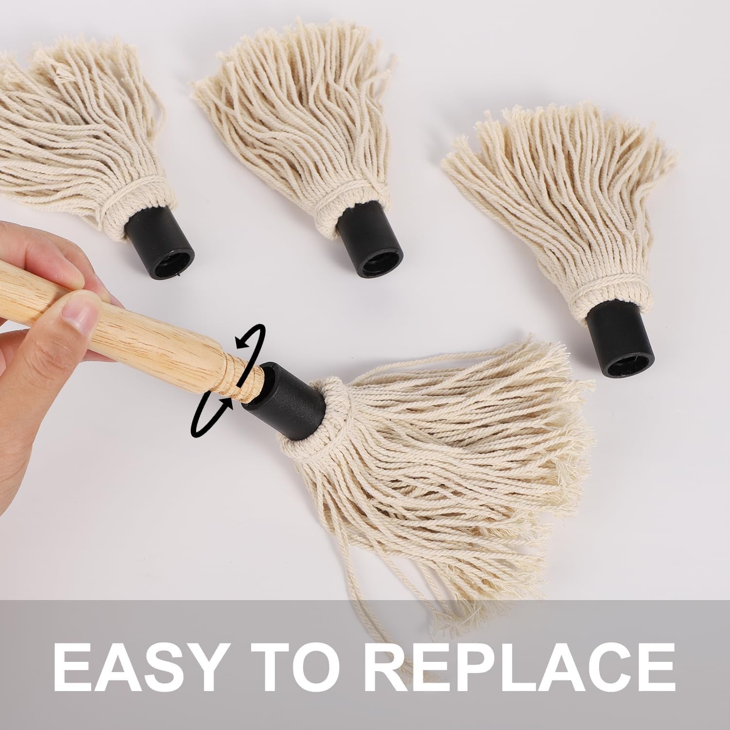 2Pcs Grill Basting Mops with 2Pcs Extra Replacement Brushes, 18 Inch Barbecue Mop Brush BBQ Sauce Basting Mops Oil Brush Basting Mops for Roasting or Grilling, Smoking, Steak