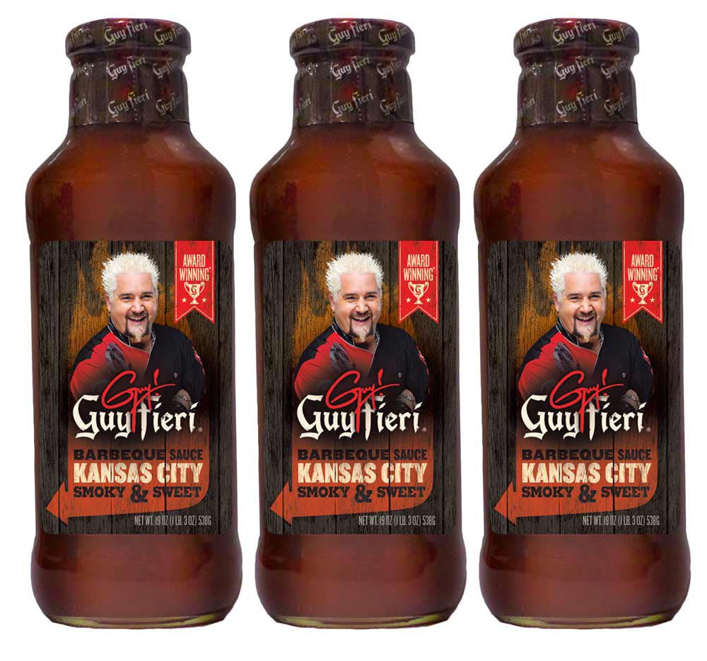 Guy Fieri Kansas City Style BBQ Sauce - Guy Fieri BBQ Sauce, Kansas City BBQ Sauce, Gluten Free Barbecue Sauces, Kansas BBQ Sauce, Smoky BBQ Sauces, No High Fructose - 19 Oz (3-Pack)