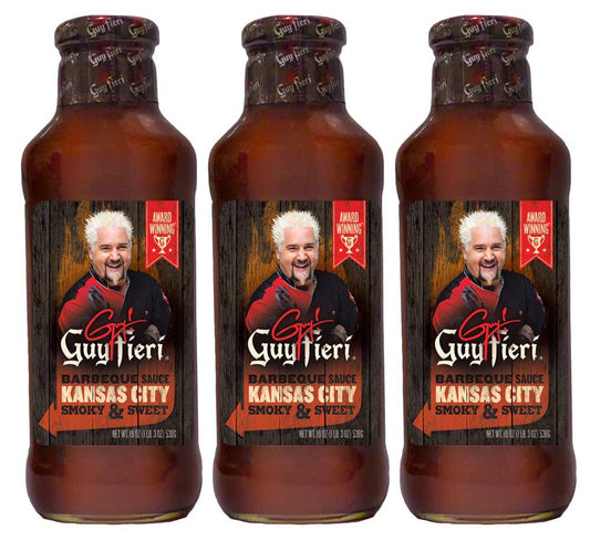 Guy Fieri Kansas City Style BBQ Sauce - Guy Fieri BBQ Sauce, Kansas City BBQ Sauce, Gluten Free Barbecue Sauces, Kansas BBQ Sauce, Smoky BBQ Sauces, No High Fructose - 19 Oz (3-Pack)