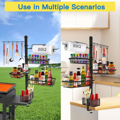 CONCONS Grill Caddy, BBQ Outdoor Kitchen Accessories for Camper, Barbeque Grill Accessories, Camping Kitchen, Barbeque Caddy for Outdoor Grill, Picnic Caddy, Outdoor Utensil Caddy, Paper Towel Holder