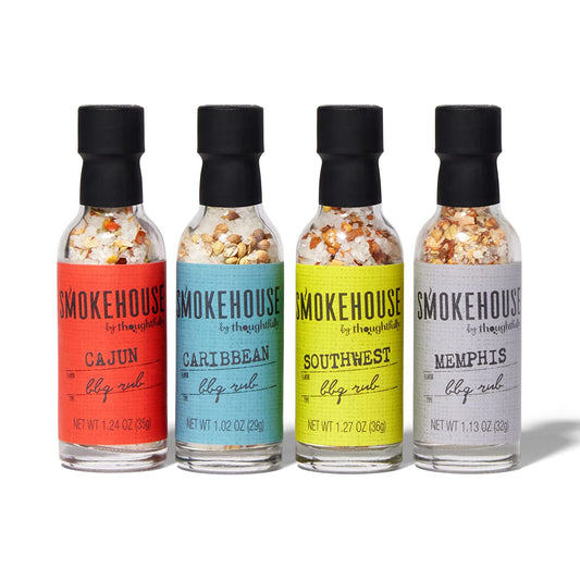 Smokehouse by Thoughtfully BBQ Rubs Gift Set, Vegan and Vegetarian, Barbecue Rub Flavors Include Cajun BBQ, Caribbean BBQ, Memphis BBQ and Southwest BBQ Rubs, Set of 4