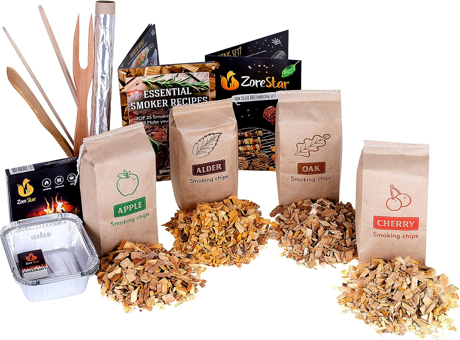 Wood Chips for Smoker, 6 Pcs Variety Pack of 100% Natural Flavored Smoking Wood Chips! Alder Wood Chips, Apple Wood Chips, Cherry Wood Chips, and More! BBQ Smoking Chips for Smoker