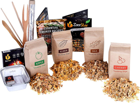 Image of Wood Chips for Smoker, 6 Pcs Variety Pack of 100% Natural Flavored Smoking Wood Chips! Alder Wood Chips, Apple Wood Chips, Cherry Wood Chips, and More! BBQ Smoking Chips for Smoker