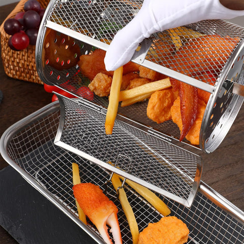 Image of Angoily Oven Crisper Basket Rotating Grilled Cage Drum Oven Basket Kitchen Rolling Grill Basket Oven Roast Basket Roast Baking Cage for Barbecue Camping Outdoor Supplies Rotisserie Grill Basket