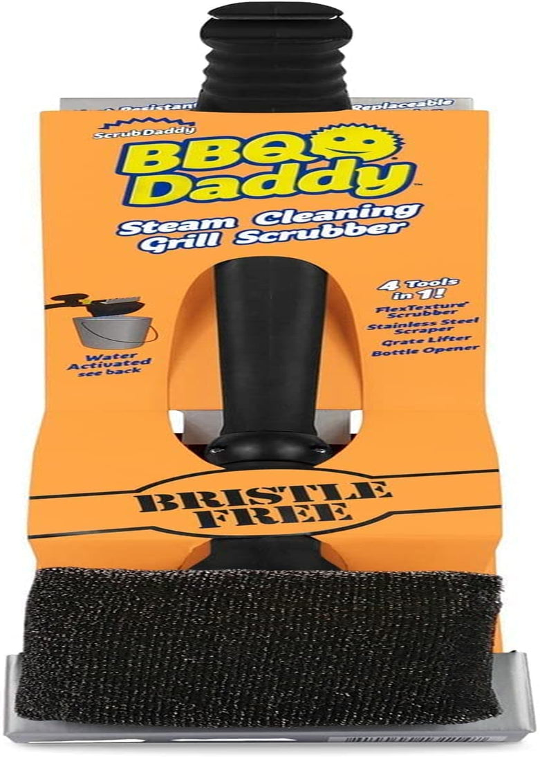 BBQ Daddy Grill Brush - Bristle Free Steam Cleaning Scrubber with Armortec Steel Mesh - Replaceable Head Cleaning Brush + Scraper for Grill Grates (1 Count)