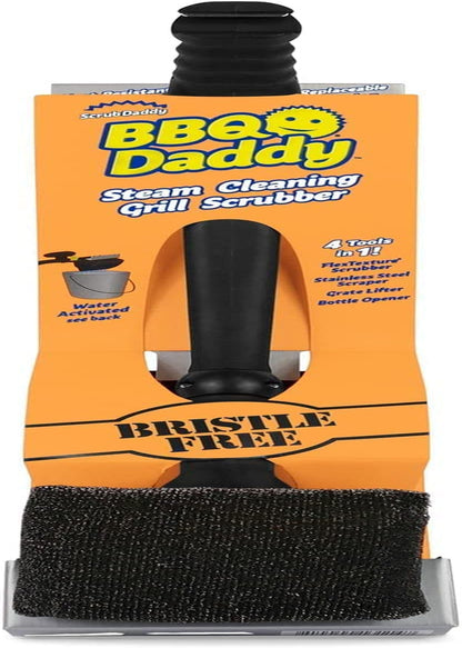 BBQ Daddy Grill Brush - Bristle Free Steam Cleaning Scrubber with Armortec Steel Mesh - Replaceable Head Cleaning Brush + Scraper for Grill Grates (1 Count)