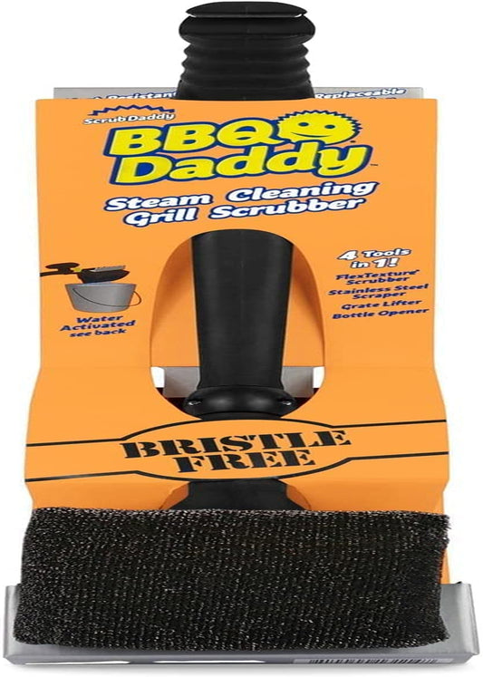 BBQ Daddy Grill Brush - Bristle Free Steam Cleaning Scrubber with Armortec Steel Mesh - Replaceable Head Cleaning Brush + Scraper for Grill Grates (1 Count)