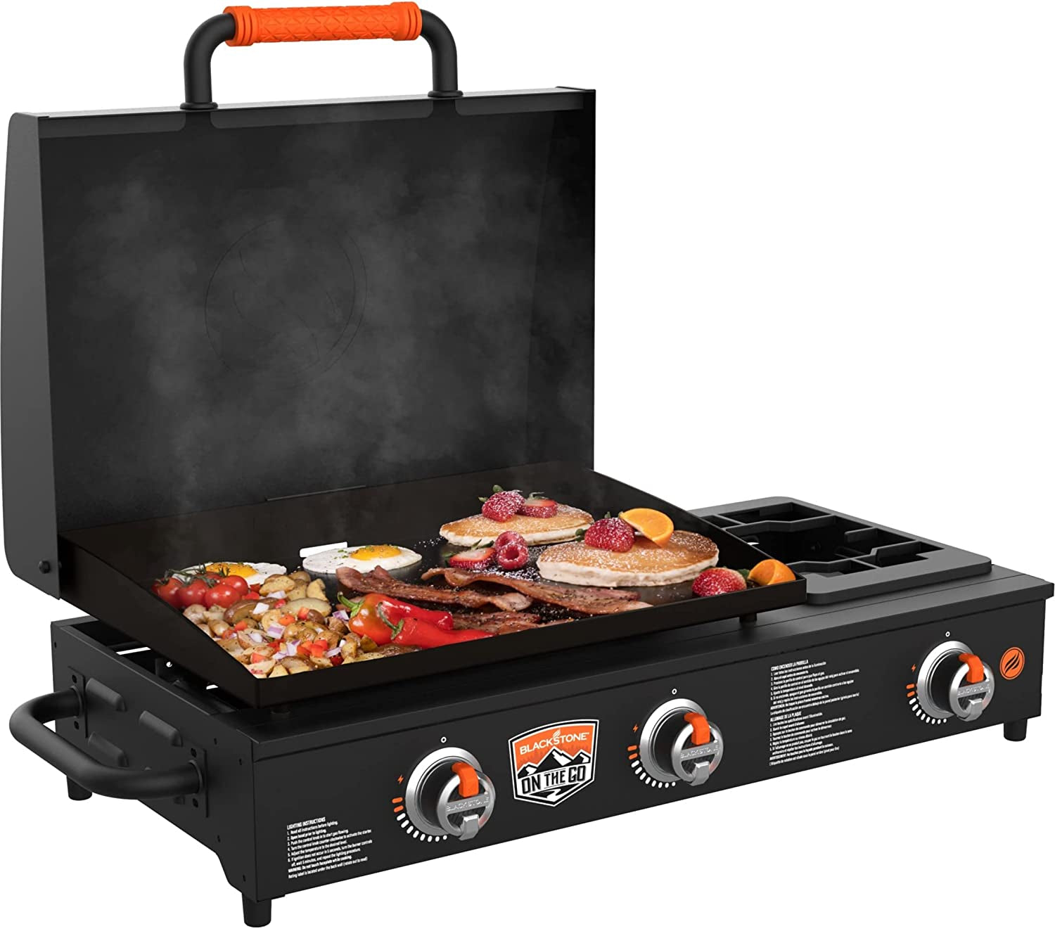 1860 on the Go Range Top Combo with Hood & Handles Heavy Duty Flat Top BBQ Griddle Grill Station for Kitchen, Camping, Outdoor, Tailgating 22 Inch Black