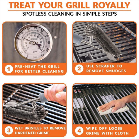 Image of Grill Brush and Scraper-Best BBQ Brush for Grill Outdoor, Safe 18" Stainless Steel W/Wire 3 in 1 Bristles Grill Cleaning Brush - Gifts for Grilling Enthusiasts & Men Dad