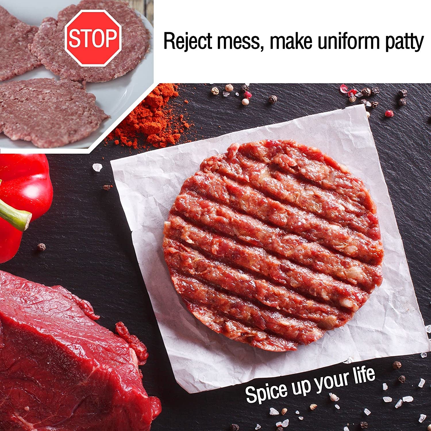 TOUWMX 3-In-1 Stuffed Burger Press, Hamburger Press, Hamburger Press Patty Maker for Stuffed Burgers, Beef Veggie Burger, Sliders, Burger Patty Mold with 100PCS Patty Wax Paper