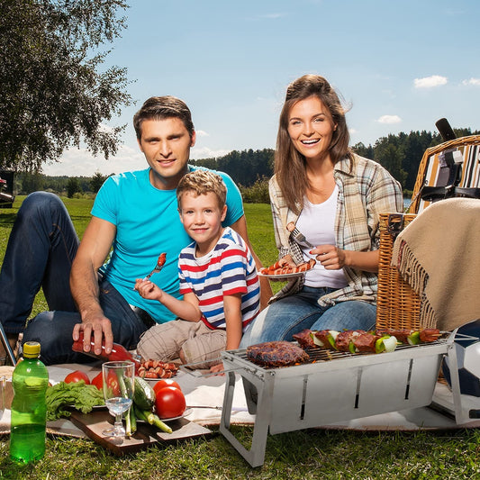 Fire Sense 63724 Stainless Steel Foldaway Charcoal Grill Heavy Duty Stainless Steel Construction for Outdoor Barbecues Camping Tailgating Traveling Charcoal Grate & Carry Bag Included