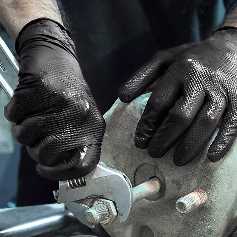 Image of Thor Grip Heavy Duty Black Industrial Nitrile Gloves with Raised Diamond Texture, 8-Mil, Latex Free, 50-Ct Box