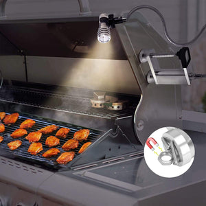 Barbecue Grill Light, Removable Flashlight Lighting with Adjustable Base BBQ Lights - 360 Degree Flexible Gooseneck, Batteries Not Included (Sliver)