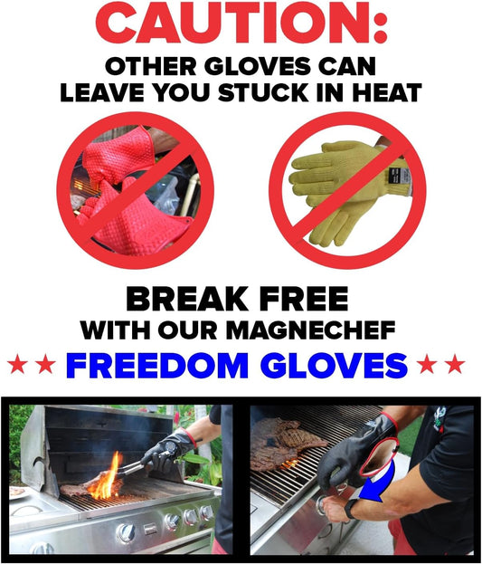 Freedom BBQ Glove, Heat Resistant 932℉, Easy on & off Glove for Grill/Smoker/Cooking/Pit/Barbecue/Oven/Fryer, Textured Palm No Slip Grip, Waterproof & Oil Resistant (Black Traditional Fit)
