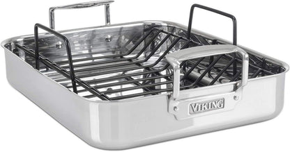 Viking Culinary 3-Ply Stainless Steel Roasting Pan, Includes a Nonstick Rack, Dishwasher, Oven Safe, Works on All Cooktops Including Induction