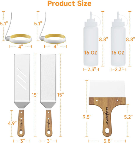 Image of Deluxe Griddle Accessories for Blackstone, 7 Pcs Griddle Spatula Set with Scraper, Squeeze Bottles and Egg Rings, Heat-Resistant and Heavy-Duty